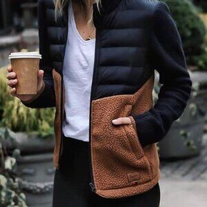 Kwoki Women's Long-Sleeve Zipper Front Patchwork Down Jacket Slim Fit Size M